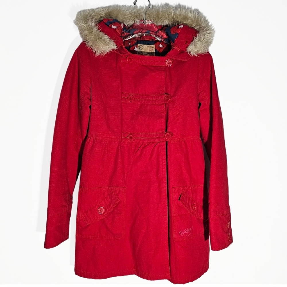 Vintage Y2K BILLABONG ♥️ Red Jacket Lined w/ Red Poppies and Removable Fur Hood